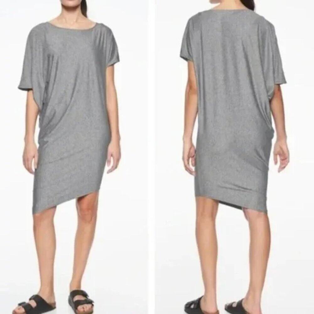 Athleta Sunlover Hilo UPF Mini Dress Heather Gray Asymmetric‎ Size Small
